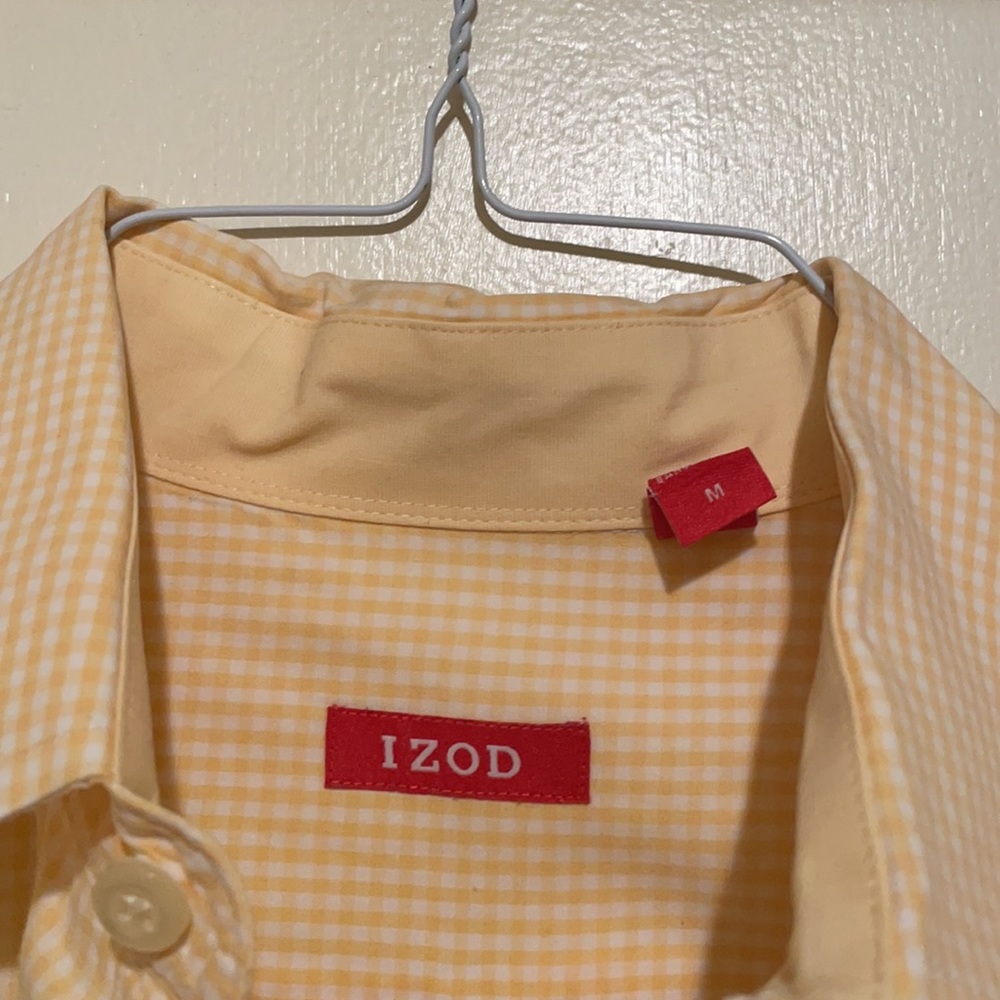 Medium Izod button down shirt. Pale yellow checkered - Picture 2 of 4
